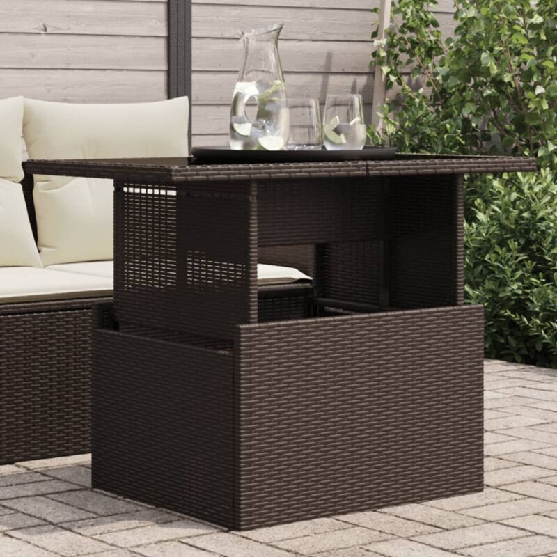 foto del prodotto tavolo da giardino piano vetro marrone 100x55x73 cm polyrattan vidaxl