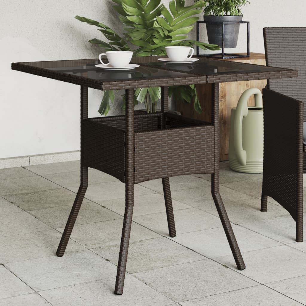 foto del prodotto tavolo da giardino piano vetro marrone 80x80x75 cm polyrattancod mxl 114071