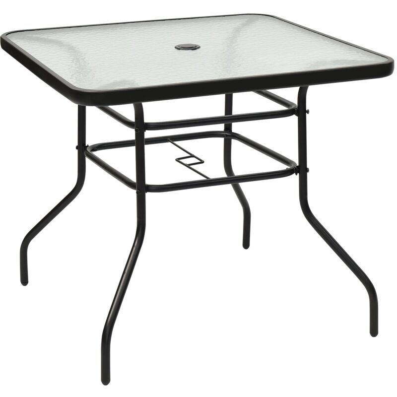foto del prodotto tavolo da giardino quadrato in metallo con piano in vetro 81 x 81 x 71 cm stile moderno per terrazza balcone e cortile nero