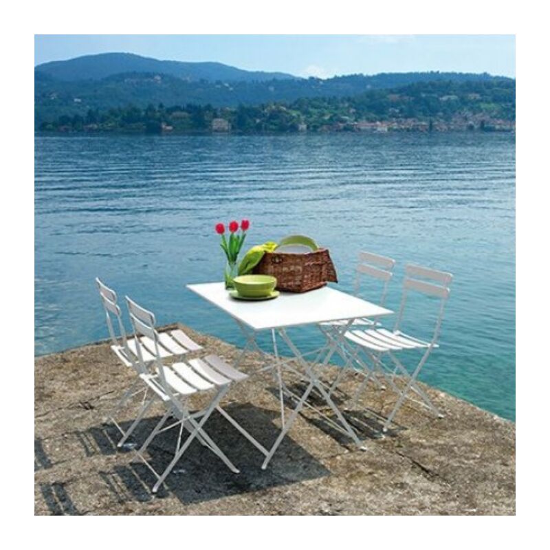 foto del prodotto tavolo da giardino rettangolare in ferro colorato bistr 110 x 70 cm avorio