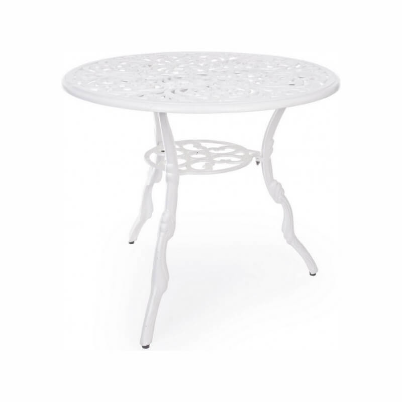 foto del prodotto tavolo da giardino rotondo in alluminio pressofuso victoria colore bianco dimensione 80x80 cm