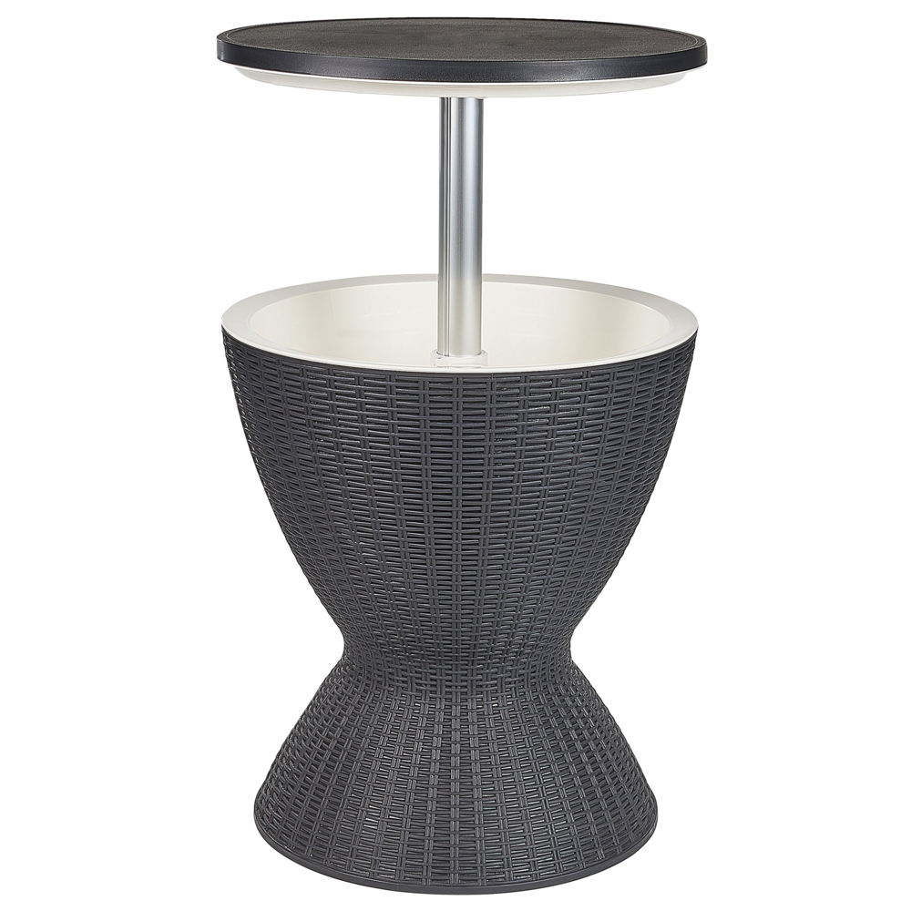 foto del prodotto tavolo da giardino rotondo in polipropilene nero con contenitore portaghiacchio integrato 48 cm terrazzo esterno moderno