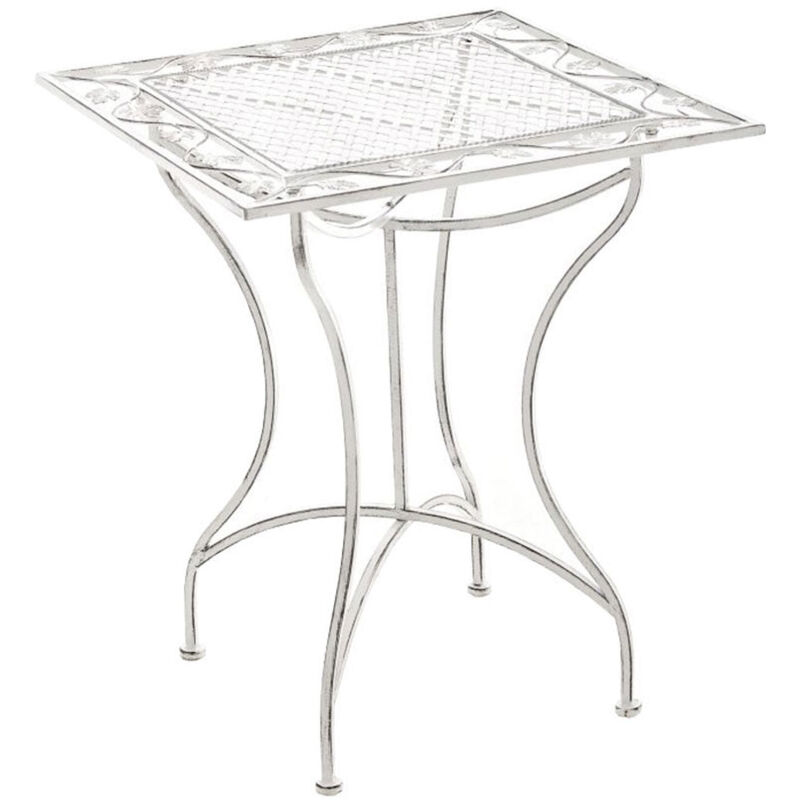 foto del prodotto tavolo da giardino terrazzo balcone design rustico in ferro battuto bianco invecchiato 100003813