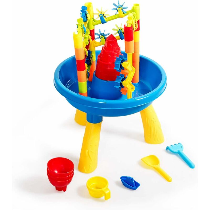 foto del prodotto tavolo da gioco con acqua e sabbia, tavolino acqua e sabbia 2 in 1 con coperchi, accessori compresi, tavolo multigioco estivo, gioco all aperto per