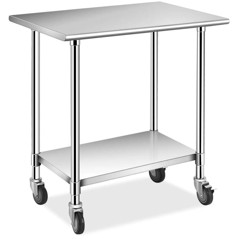 foto del prodotto tavolo da lavoro cucina in acciaio inox a 2 piani 4 ruote 91 x 61 x 88 cm 200001208