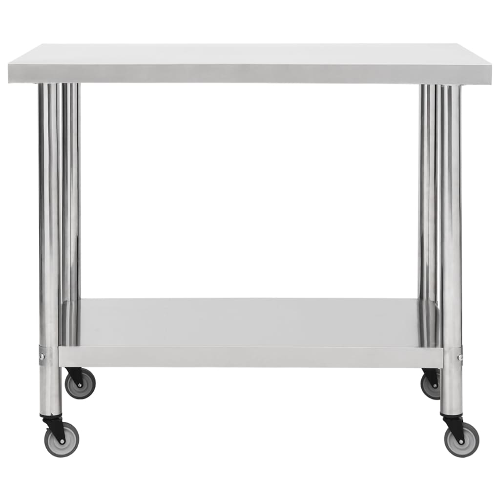 foto del prodotto tavolo da lavoro da cucina con ruote piano di lavoro gourmet spazio commerciale ristorante 100 x 45 x 85 cm acciaio inossidabile 02 0001911