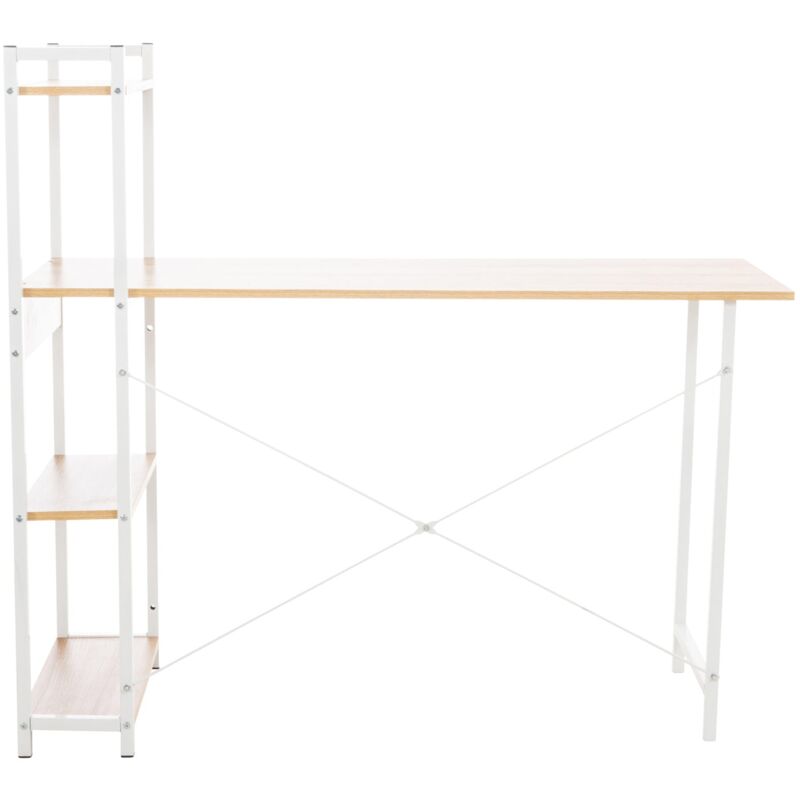 foto del prodotto tavolo da lavoro da ufficio in stile retr con colonna portaoggetti, ripiano in legno e metallo bianco 100003614
