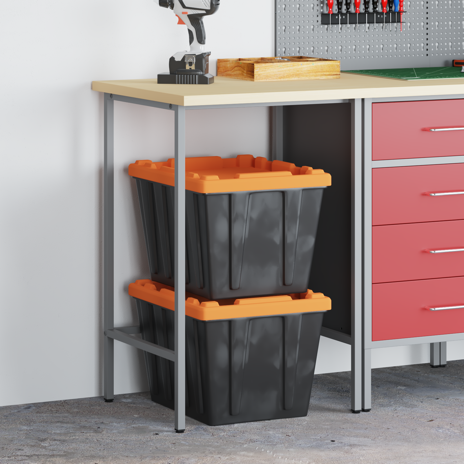 foto del prodotto tavolo da lavoro grigio 55x55x85 cm acciaio e legno ingegnerizzato