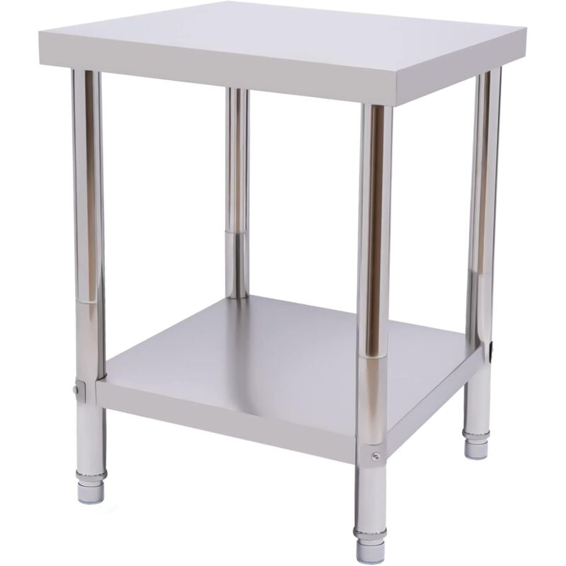 foto del prodotto tavolo da lavoro in acciaio inox, 60 x 45 x 80 cm, con ripiano inferiore extra grande e piedini regolabili, portata 400 kg, ideale per la