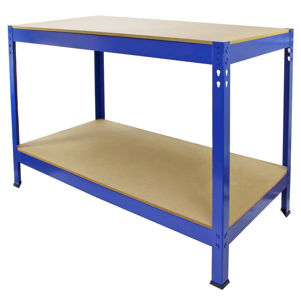 foto del prodotto tavolo da lavoro in acciaio senza bulloni q rax blu largo 120cm per officina