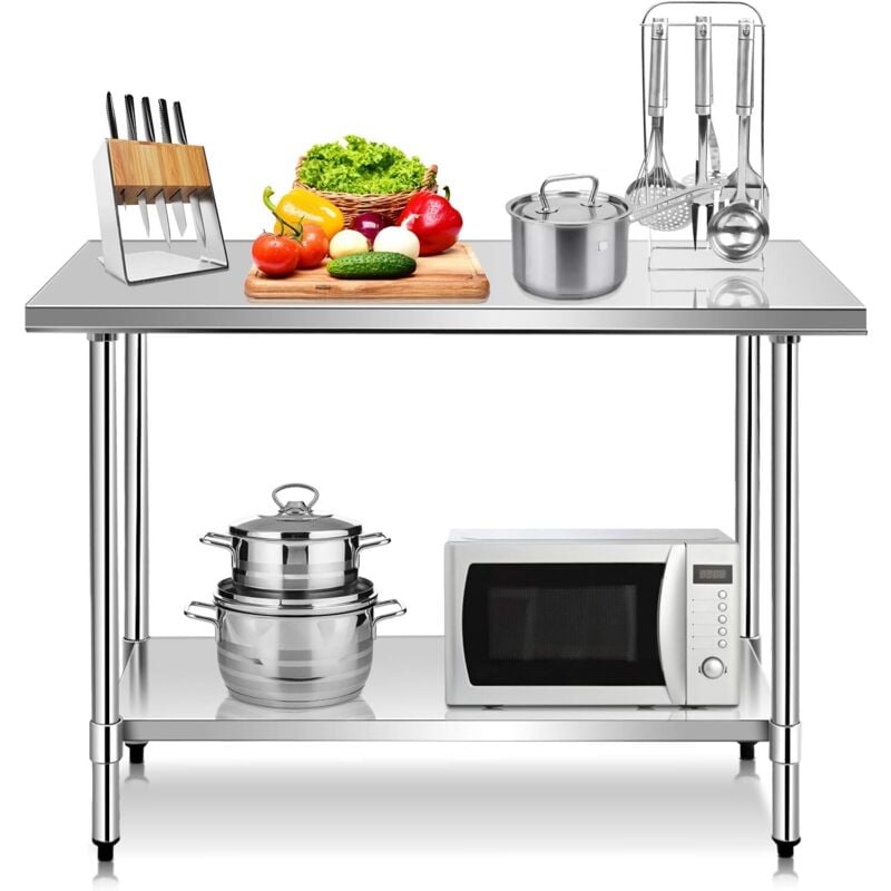 foto del prodotto tavolo da lavoro per cucina acciaio inox professionale, carico 180kg 155kg, ripiano inferiore regolabile, per commerciale ristorante ospedale