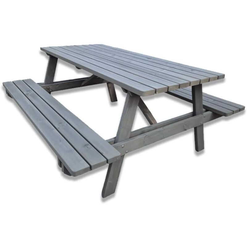 foto del prodotto tavolo da picnic in legno con panche integrate 180 x 165 cm, 6 posti, grigio