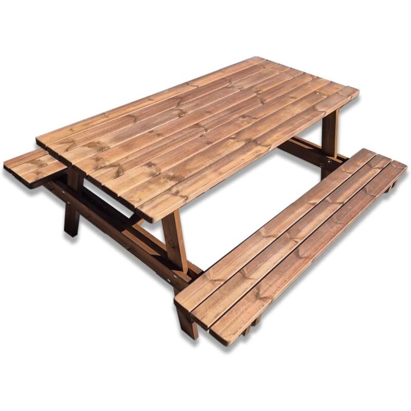 foto del prodotto tavolo da picnic in legno con panche integrate 180 x 165 cm, 6 posti, marrone