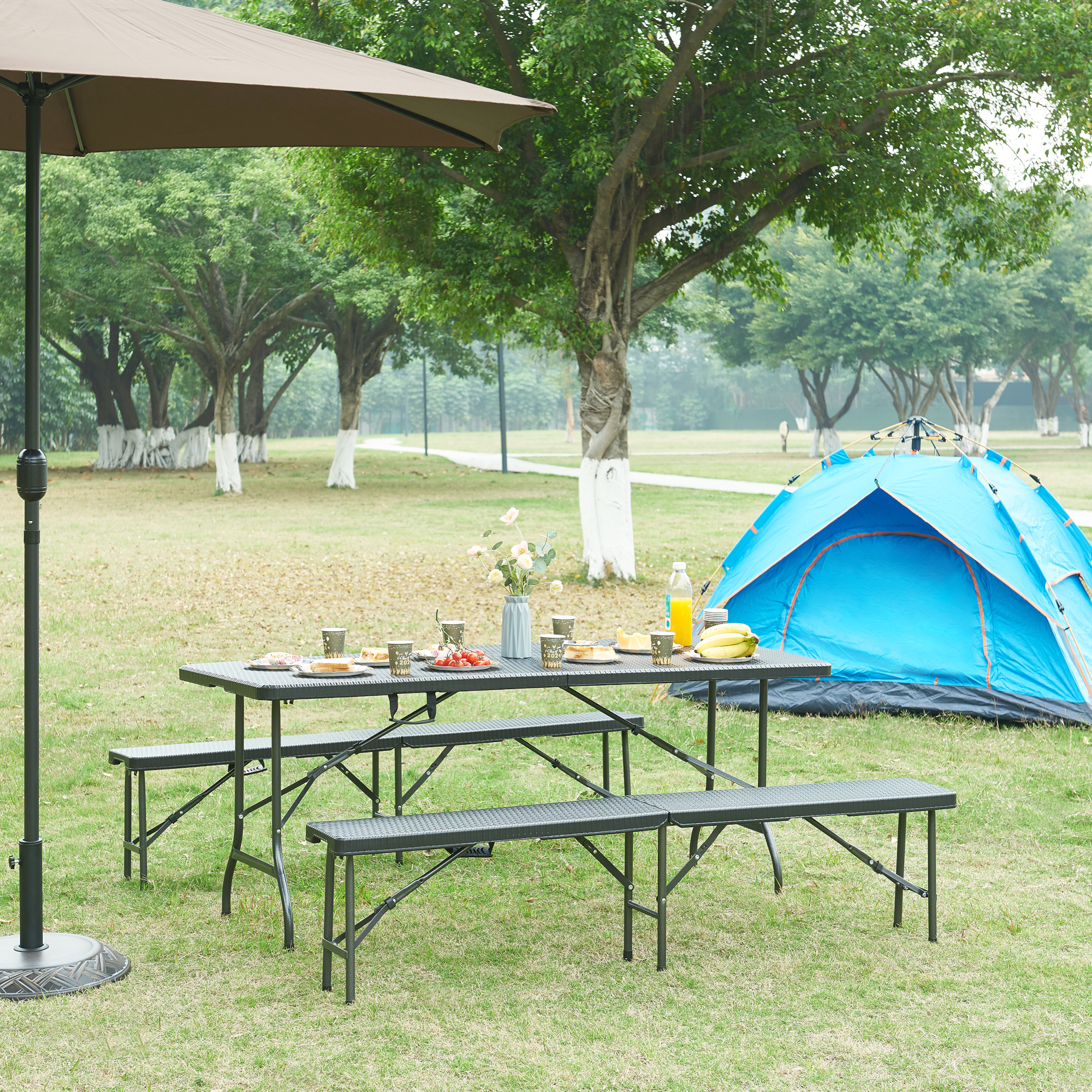 foto del prodotto tavolo da picnic mark pieghevole 180 x 75 x 72 cm nero effetto rattan en.casa 
