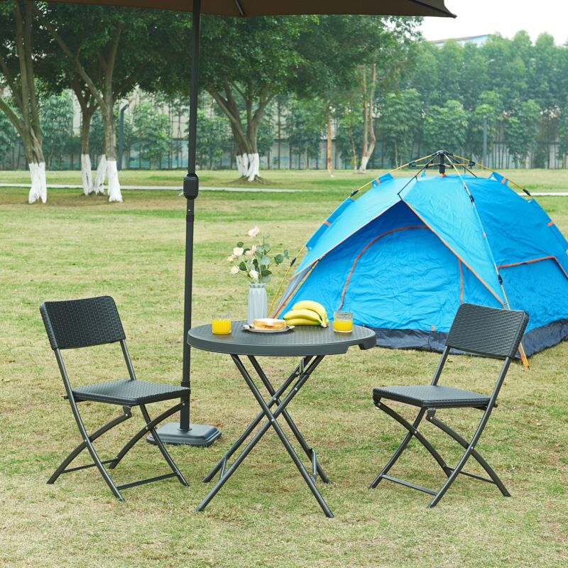 foto del prodotto tavolo da picnic mark pieghevole 80 x 74 cm nero effetto rattan en.casa 
