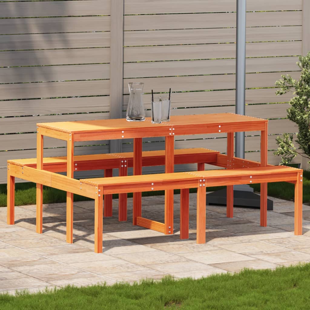 foto del prodotto tavolo da picnic marrone cera 160x134x75 cm legno massello pinocod mxl 91423