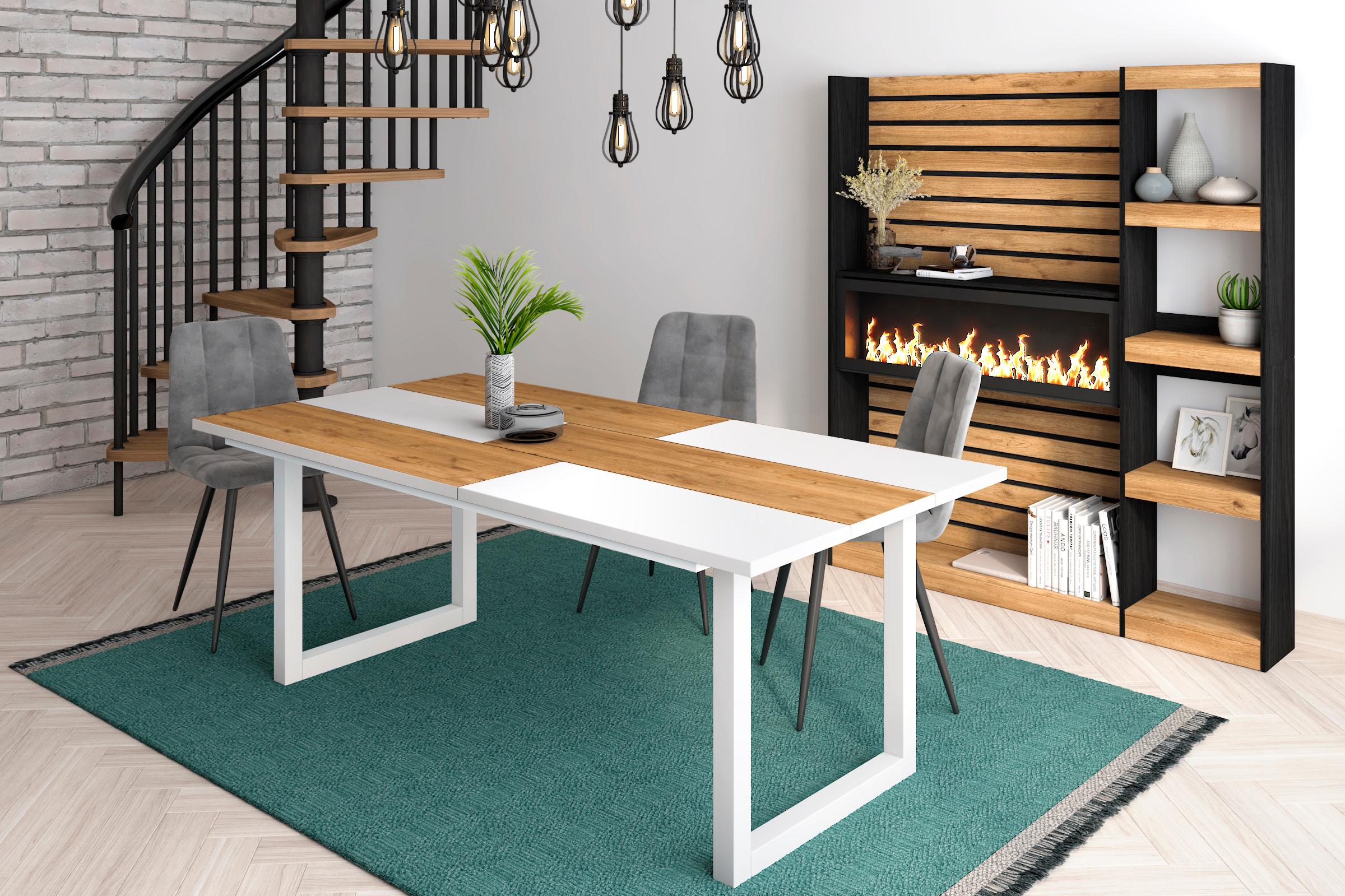 foto del prodotto tavolo da pranzo, 10 posti, 194x90x75cm, robusto e stabile, struttura e gambe solide, colore rovere e bianco, industriale rf1111