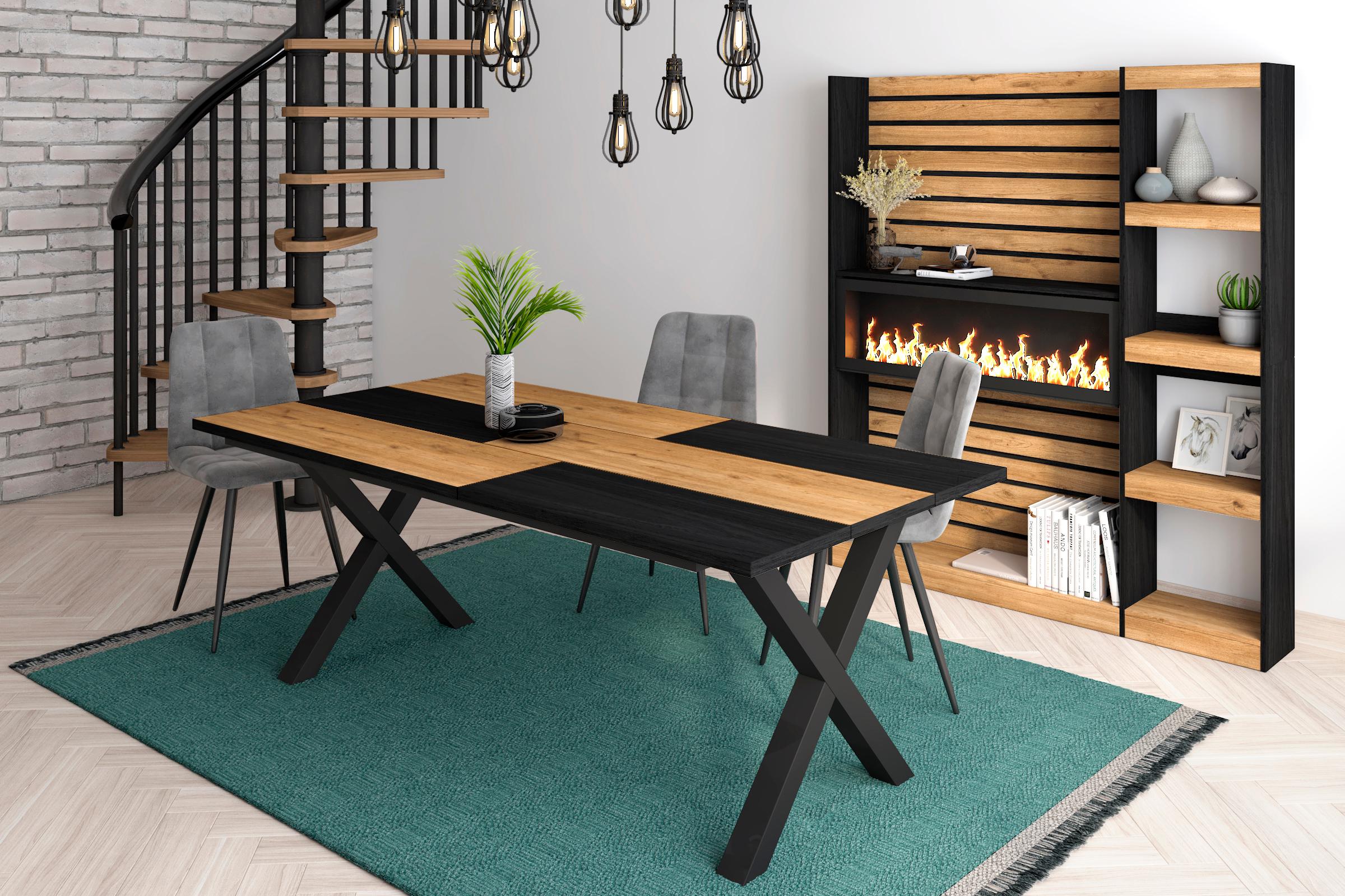 foto del prodotto tavolo da pranzo, 10 posti, 194x90x75cm, robusto e stabile, struttura e gambe solide, colore rovere e nero rf1114