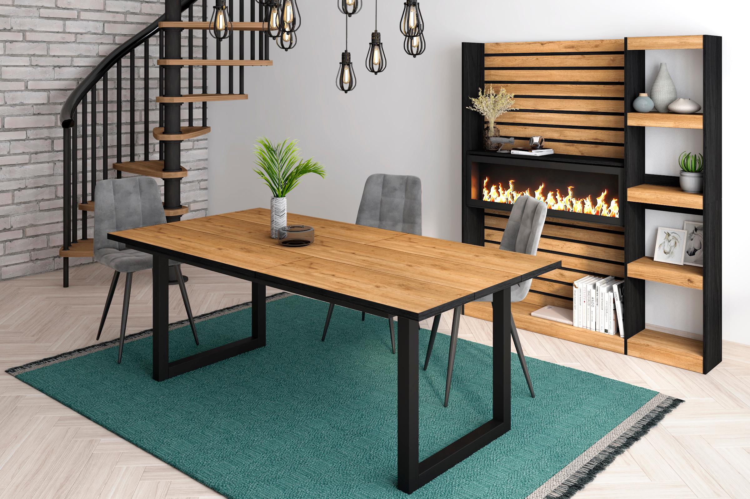 foto del prodotto tavolo da pranzo, 10 posti, 194x90x75cm, robusto e stabile, struttura e gambe solide, colore rovere e nero rf1117