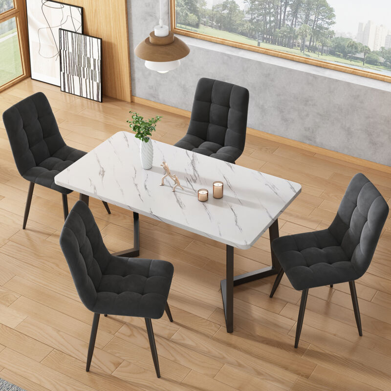 foto del prodotto tavolo da pranzo 117x68 cm, 1 pezzo , struttura in metallo, tavolo da pranzo moderno rettangolare con motivo in marmo con gambe in metallo, per sala