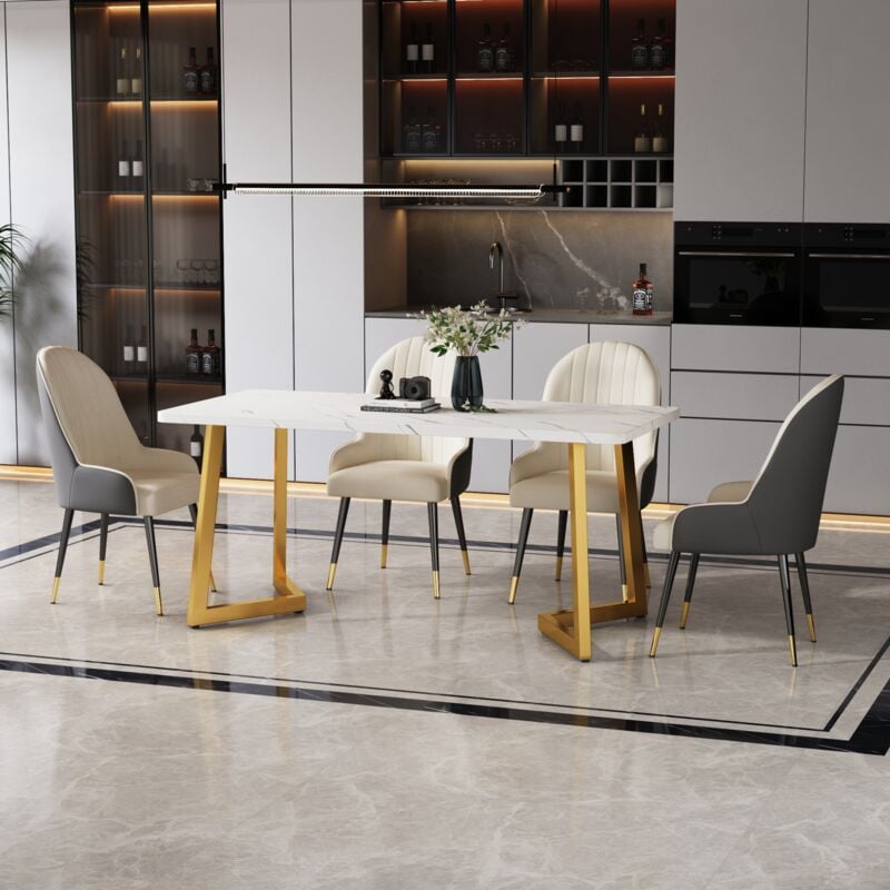 foto del prodotto tavolo da pranzo 117x68 cm, 1 pezzo , struttura in metallo, tavolo da pranzo rettangolare tavolo da cucina moderno con motivo in marmo con gambe in
