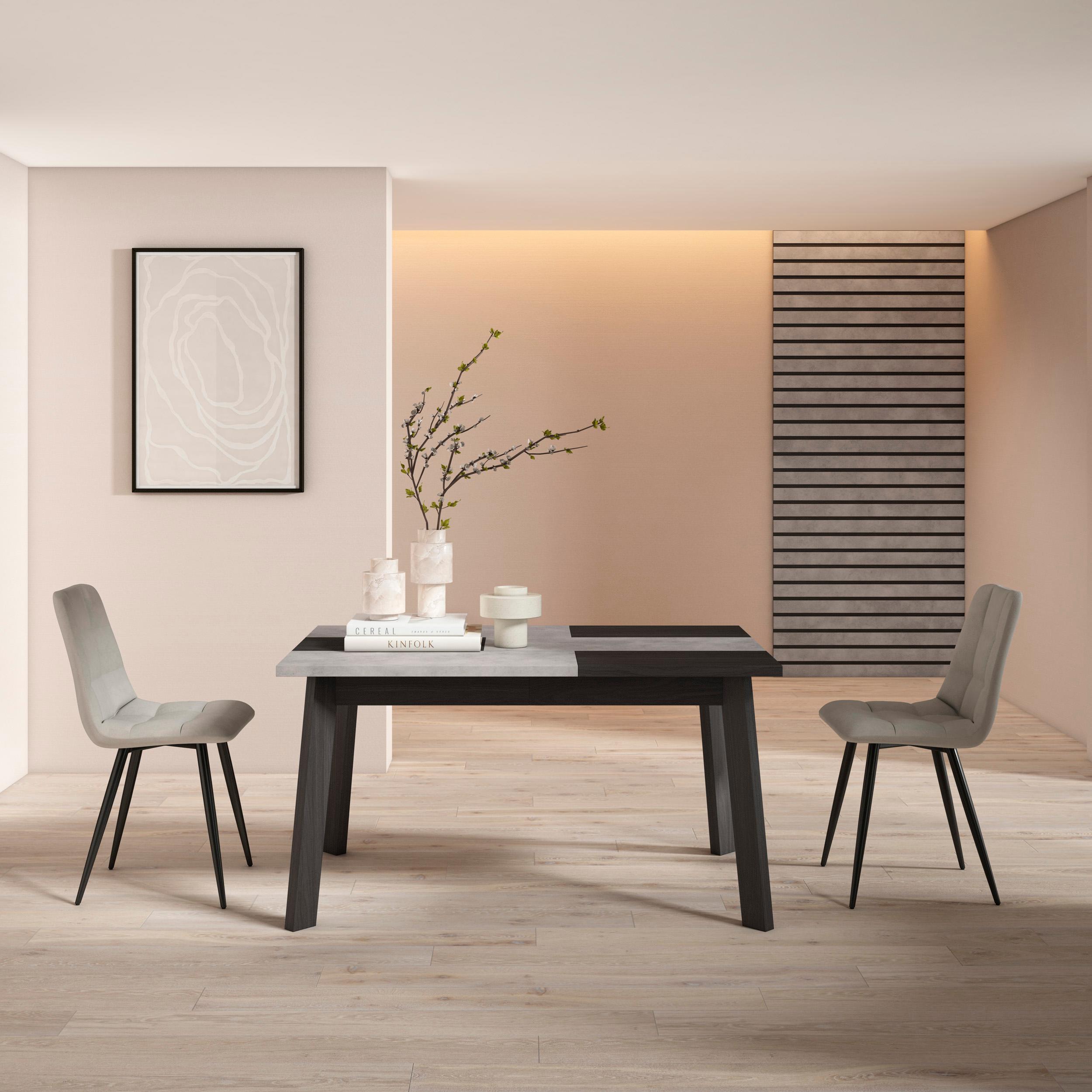 foto del prodotto tavolo da pranzo, 140x90x74cm, per 6 persone, gambe in legno, grigio cemento rf2886