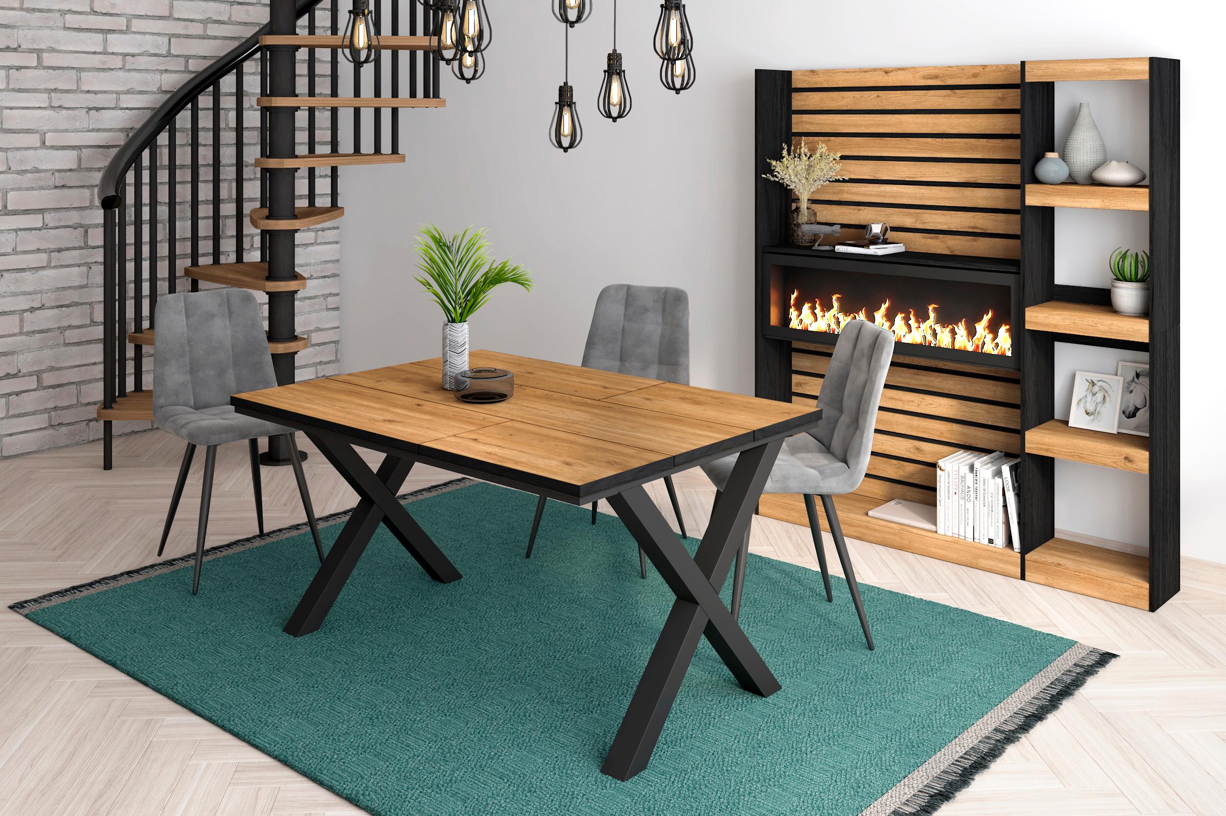 foto del prodotto tavolo da pranzo, 140x90x75cm, 6 commensali, robusto e stabile, struttura e gambe solide, colore rovere e nero rf1070