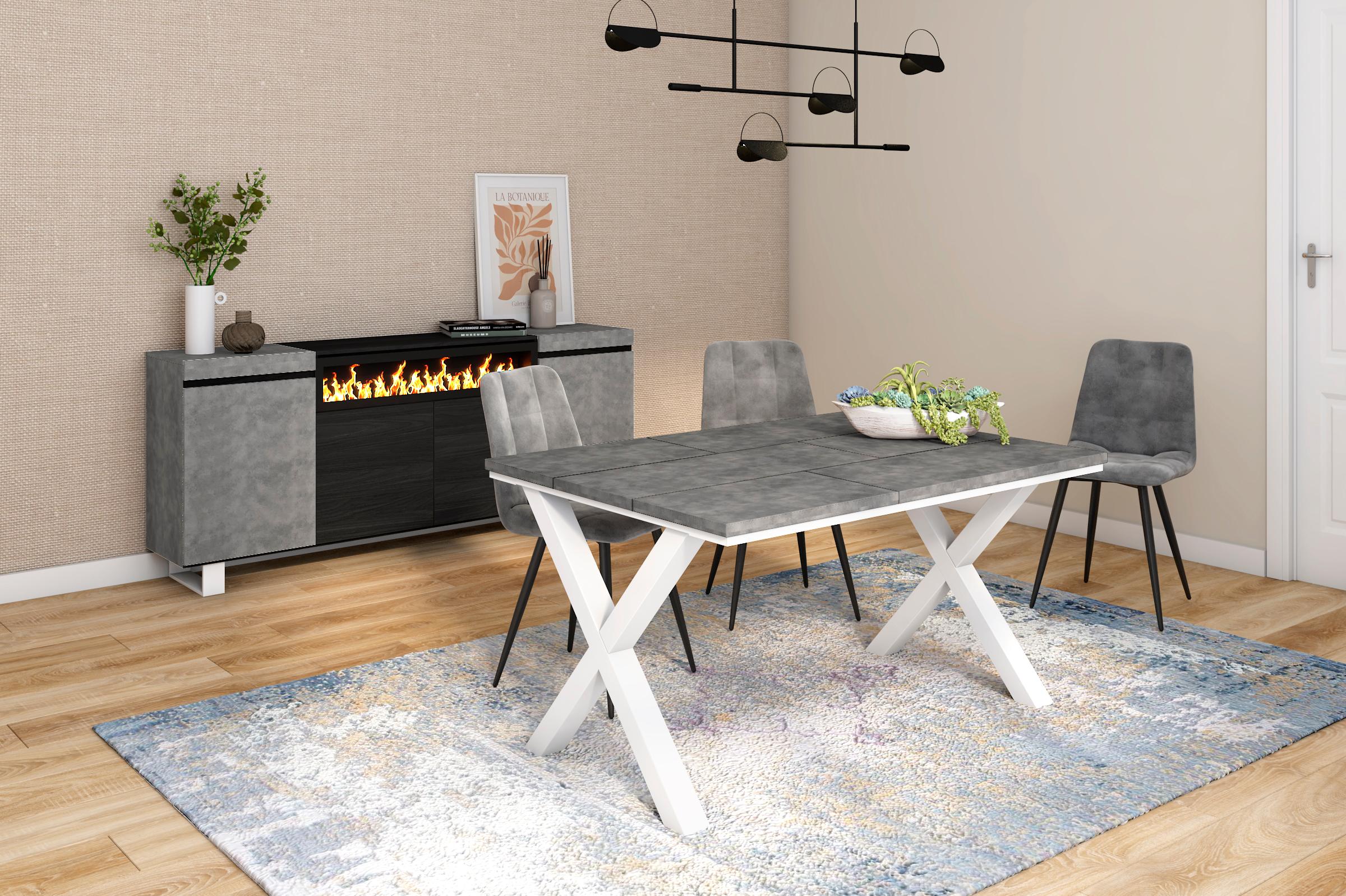 foto del prodotto tavolo da pranzo, 140x90x75cm, per 6 ospiti, gambe in legno, grigio cemento rf2269