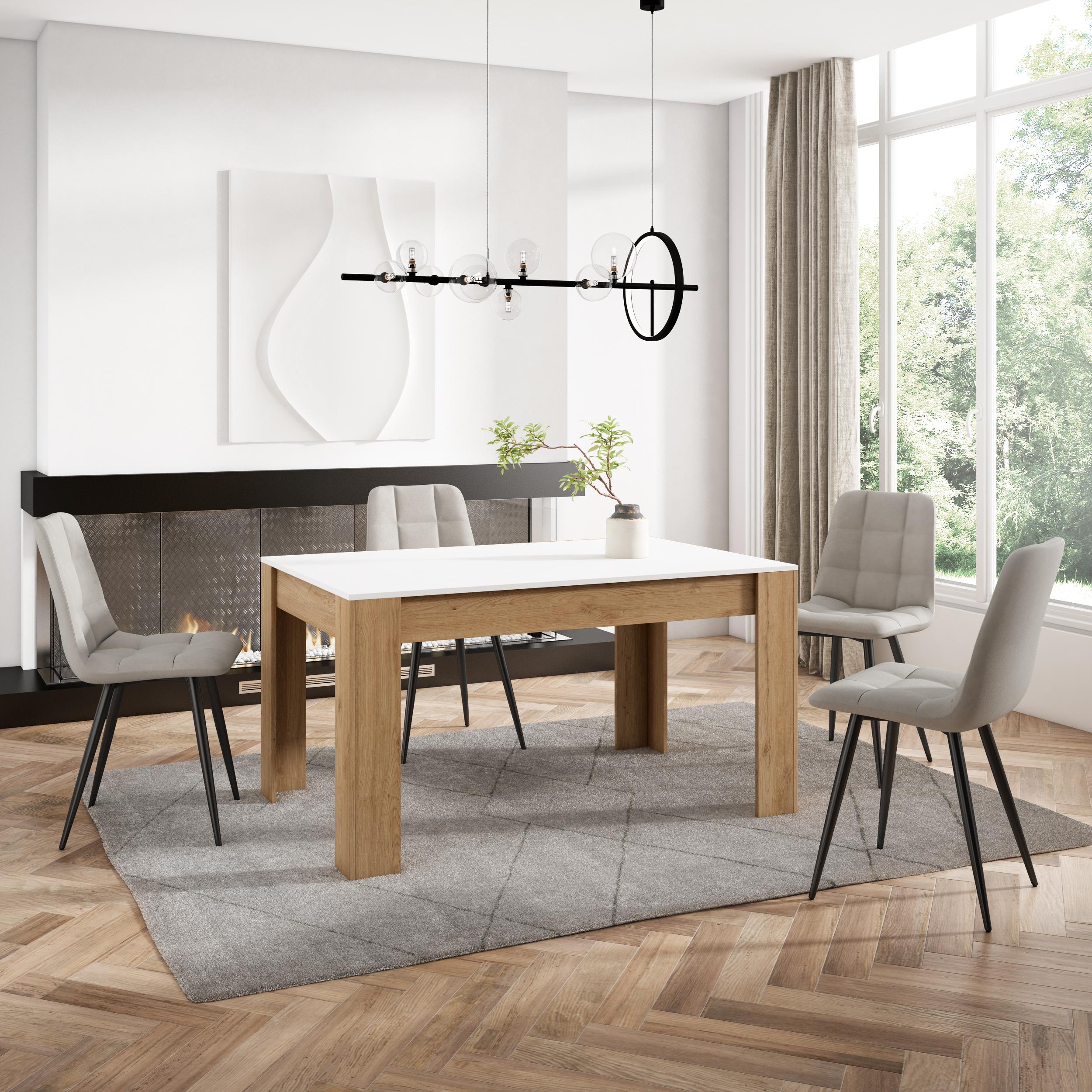 foto del prodotto tavolo da pranzo, 140x90x76cm, per 6 persone, tavolo cucina, bianco e colore rovere rf3649