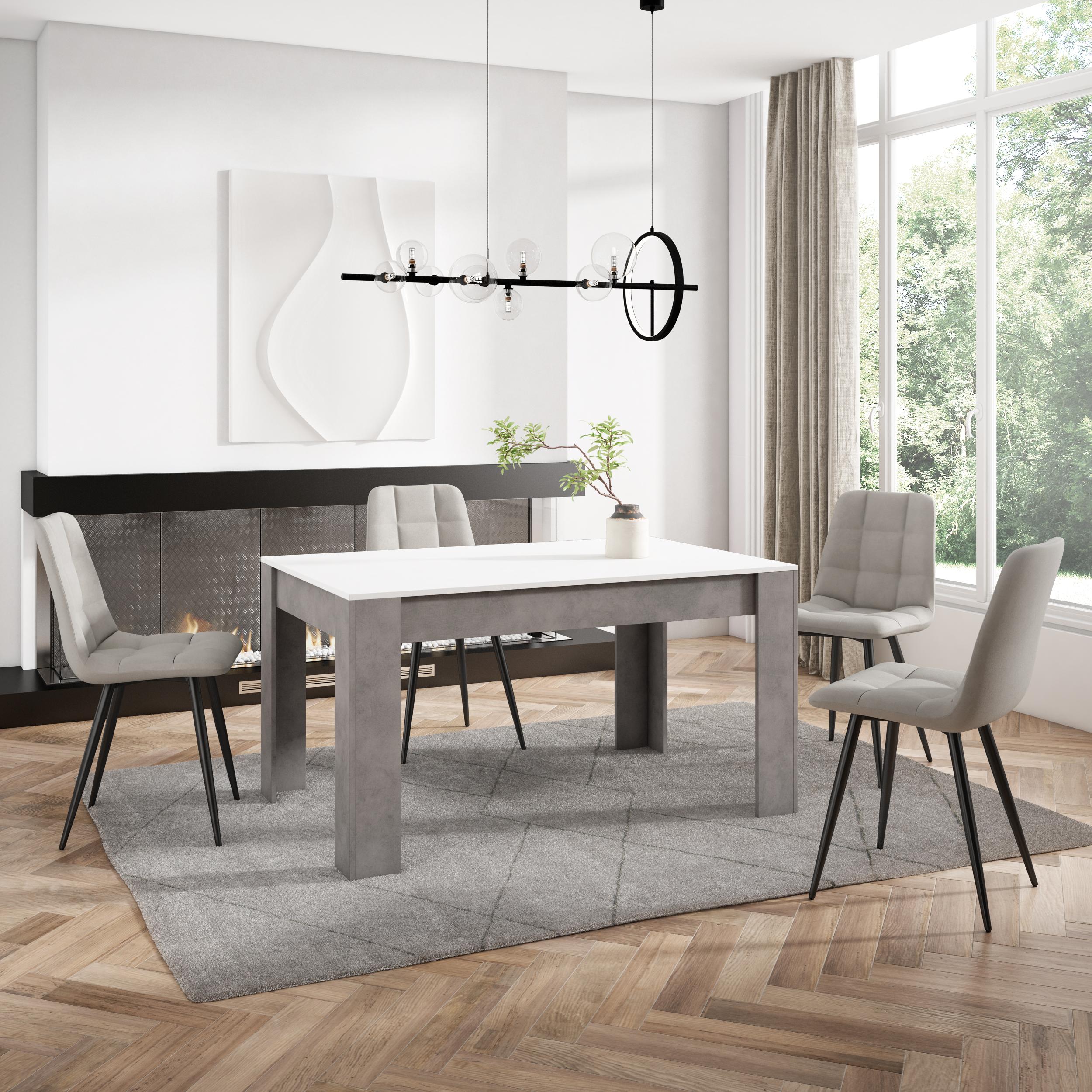 foto del prodotto tavolo da pranzo, 140x90x76cm, per 6 persone, tavolo cucina, bianco e grigio cemento rf3650