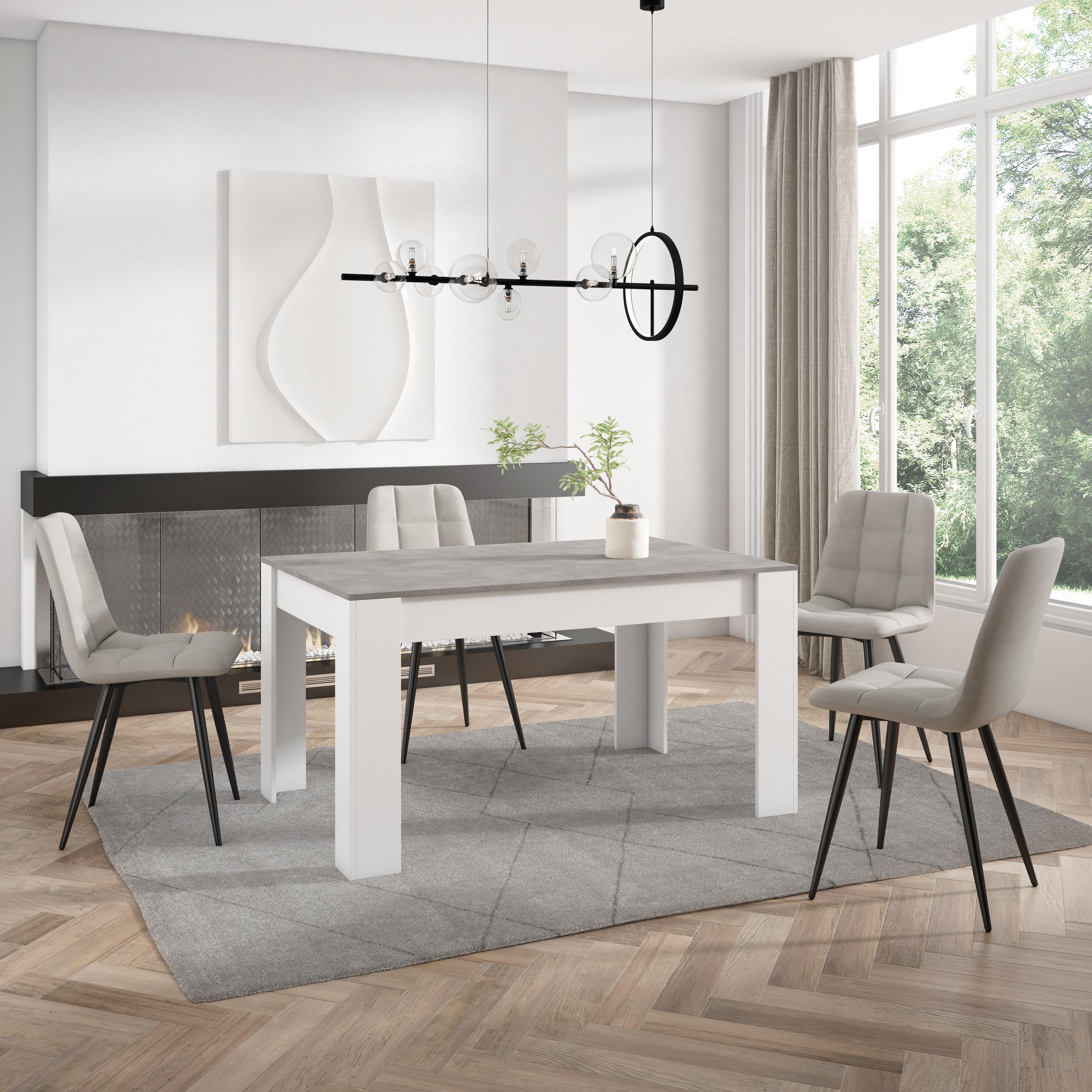 foto del prodotto tavolo da pranzo, 140x90x76cm, per 6 persone, tavolo cucina, grigio cemento e bianco rf3658