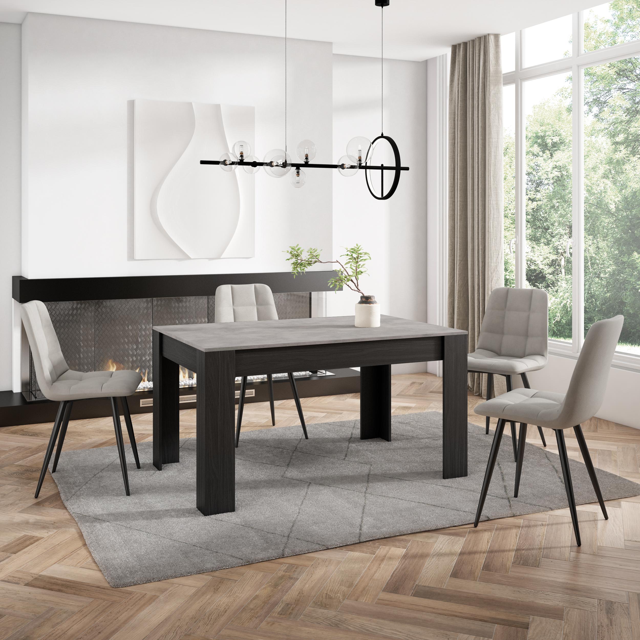 foto del prodotto tavolo da pranzo, 140x90x76cm, per 6 persone, tavolo cucina, grigio cemento e nero rf3657