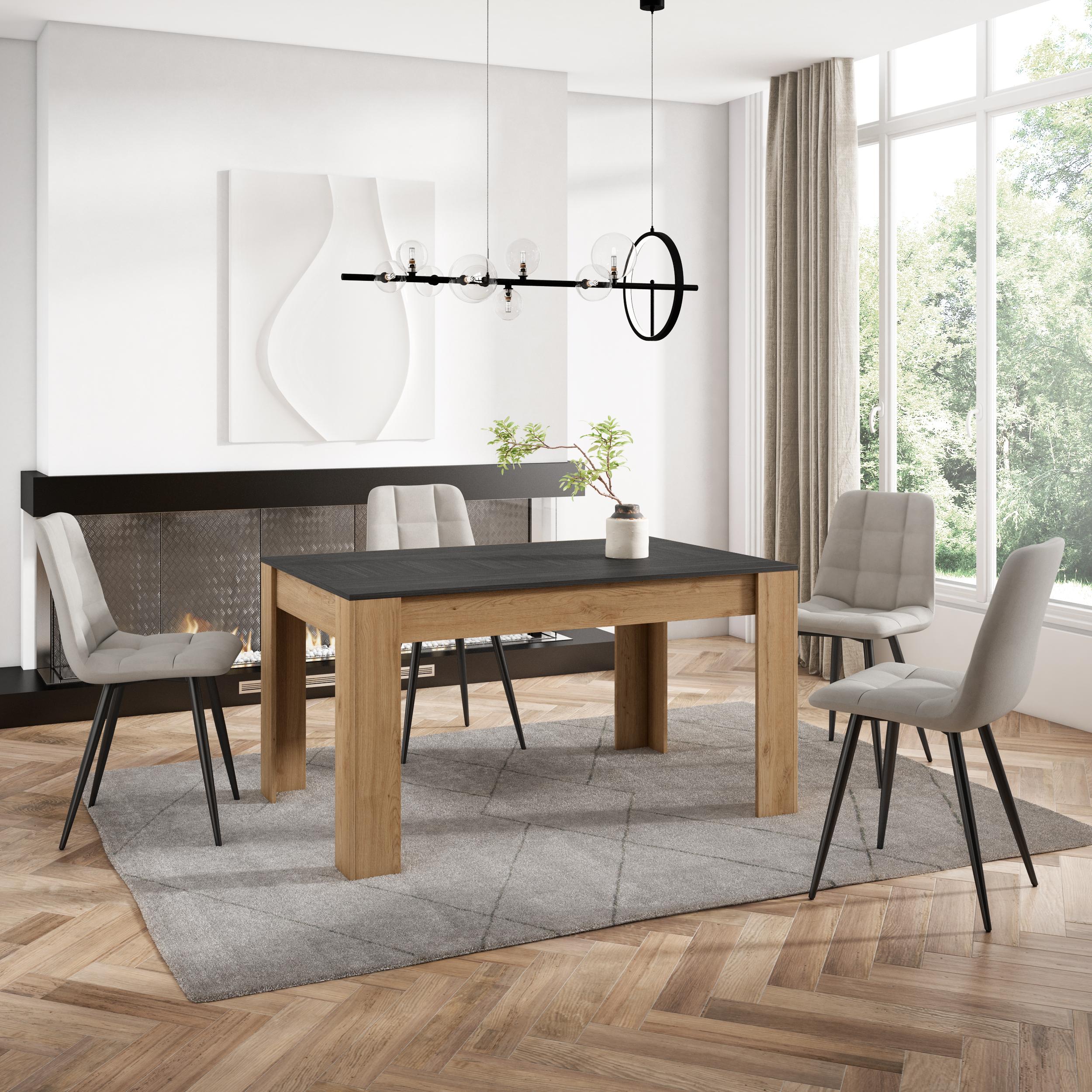 foto del prodotto tavolo da pranzo, 140x90x76cm, per 6 persone, tavolo cucina, nero e colore rovere rf3645