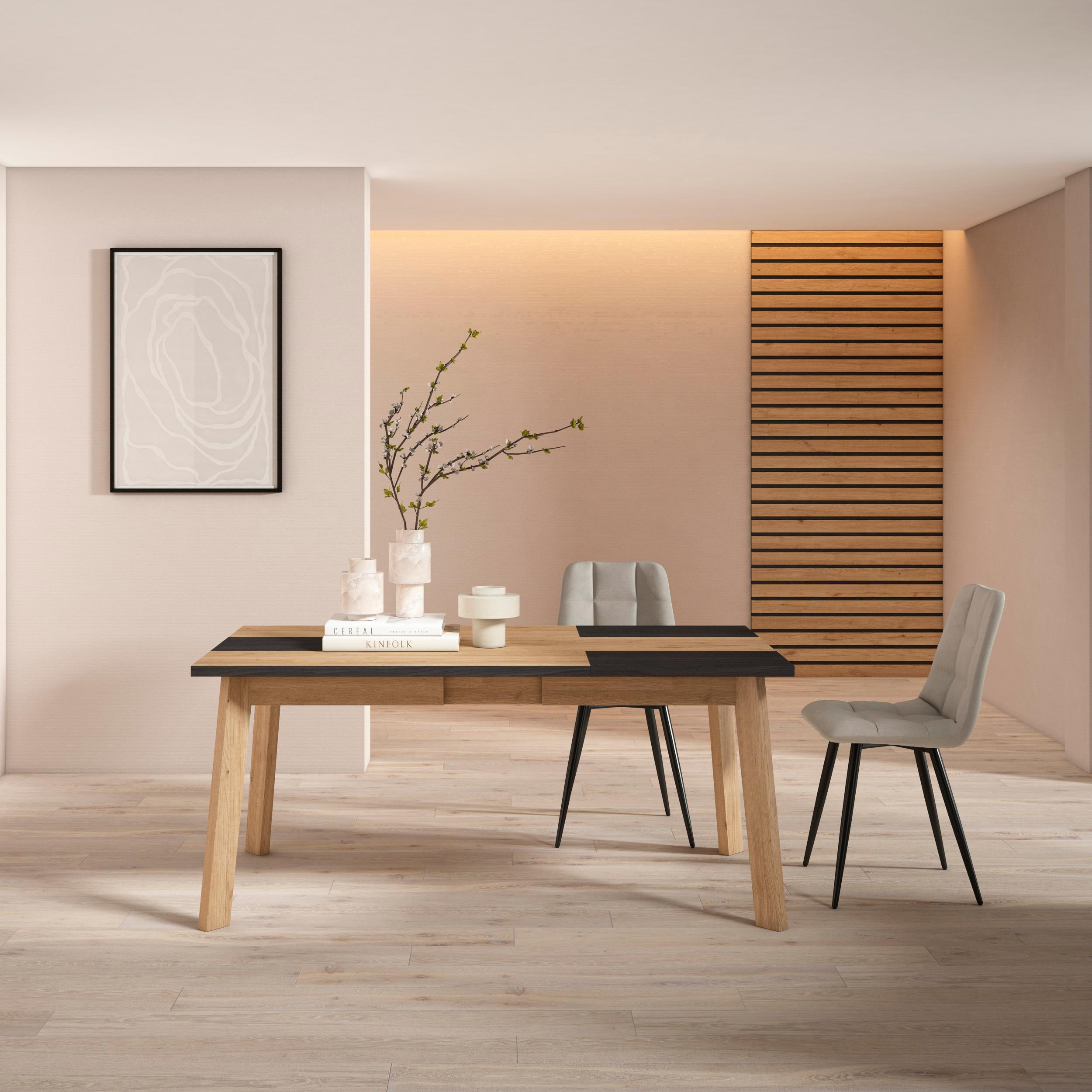 foto del prodotto tavolo da pranzo, 168x90x74cm, per 8 persone, gambe in legno, colore rovere e nero rf2881
