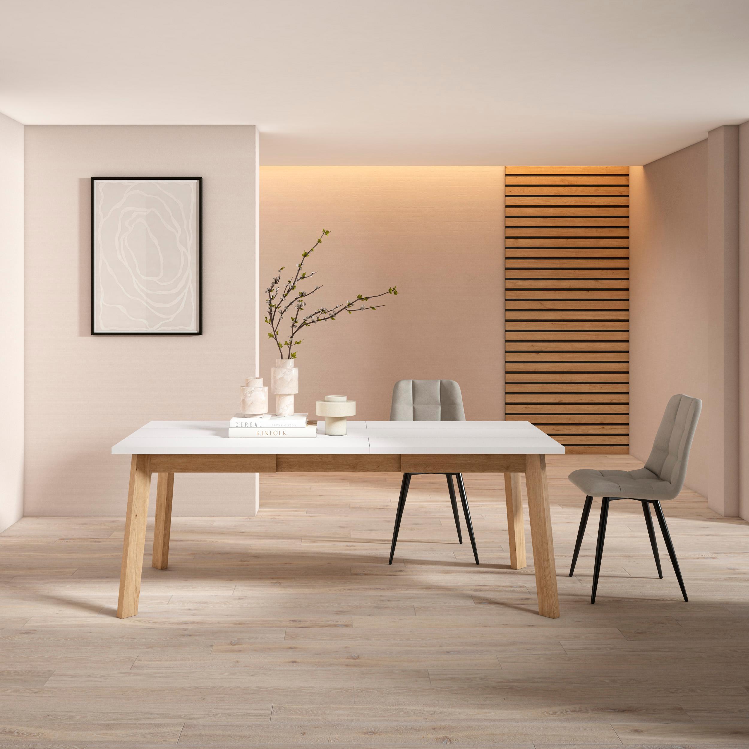 foto del prodotto tavolo da pranzo, 194x90x74cm, per 10 persone, gambe in legno, bianco rf2923