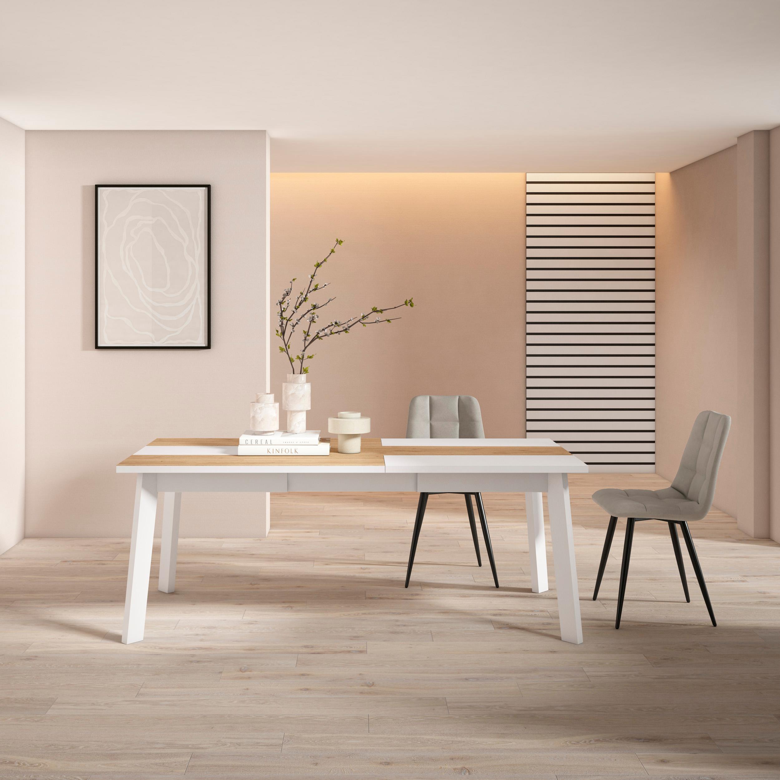 foto del prodotto tavolo da pranzo, 194x90x74cm, per 10 persone, gambe in legno, colore rovere e bianco rf2914