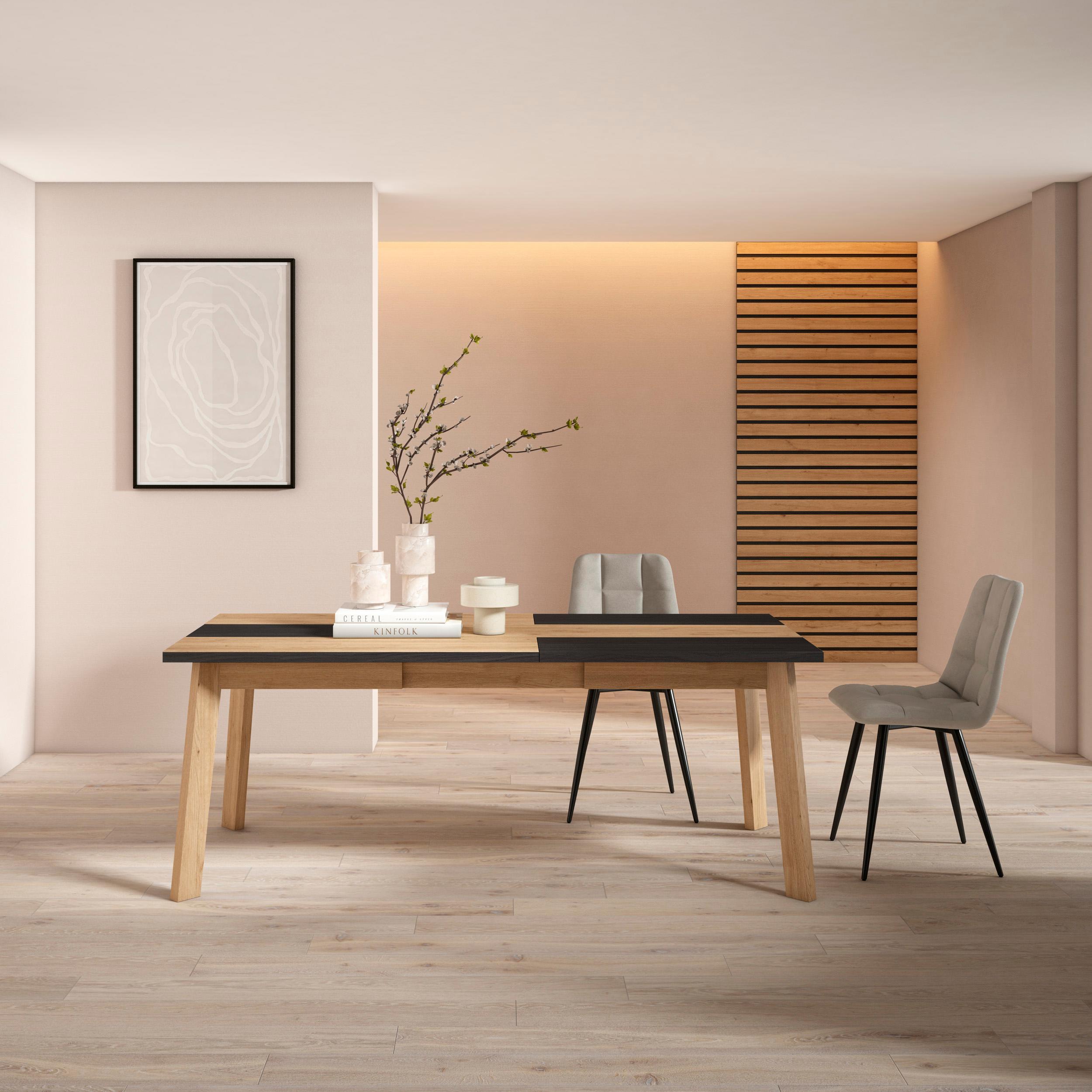 foto del prodotto tavolo da pranzo, 194x90x74cm, per 10 persone, gambe in legno, colore rovere e nero rf2910