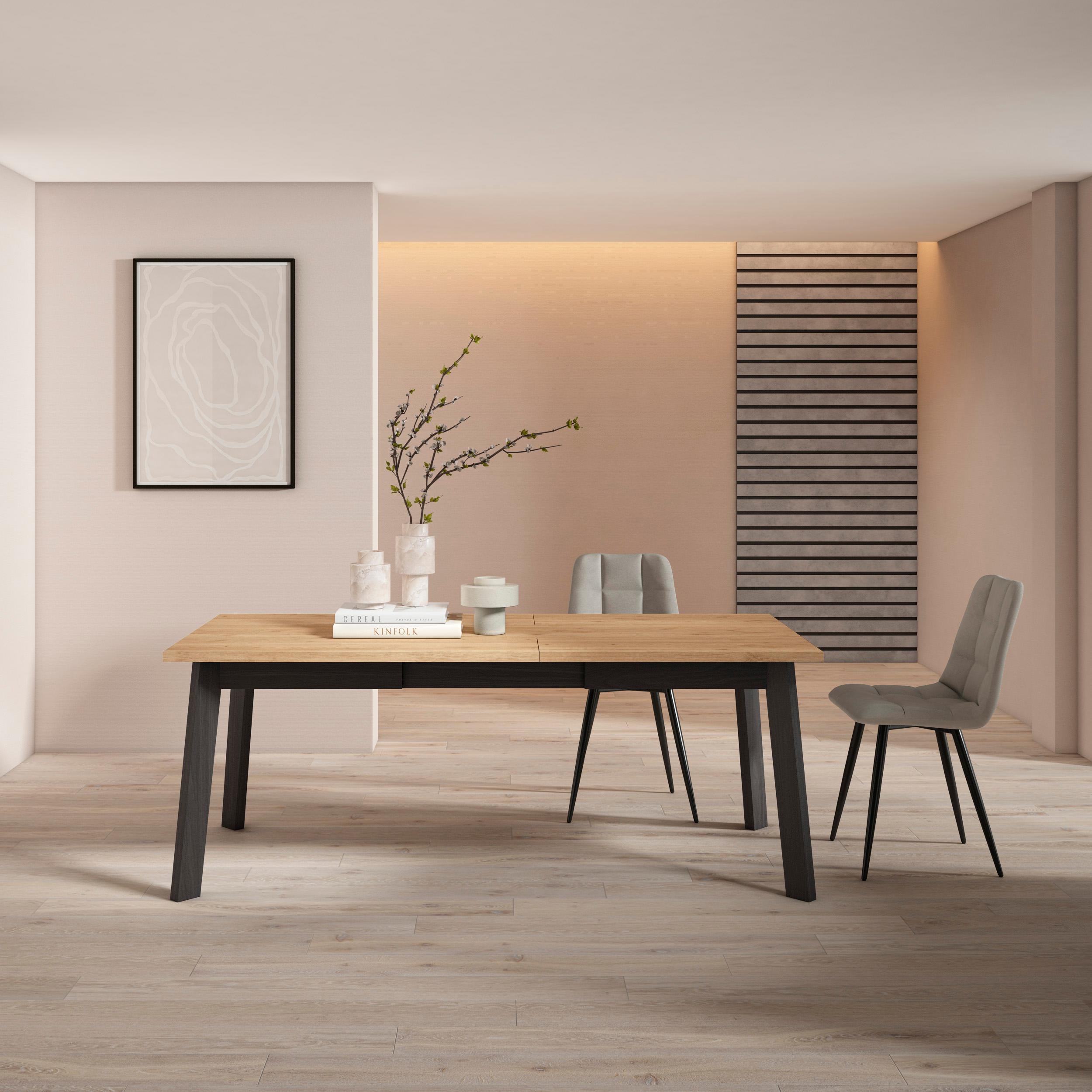 foto del prodotto tavolo da pranzo, 194x90x74cm, per 10 persone, gambe in legno, colore rovere e nero rf2916