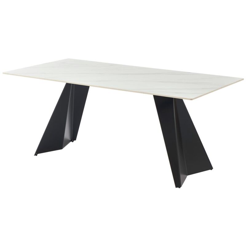 foto del prodotto tavolo da pranzo 6 persone in ceramica e metallo effetto marmo bianco e nero niolea