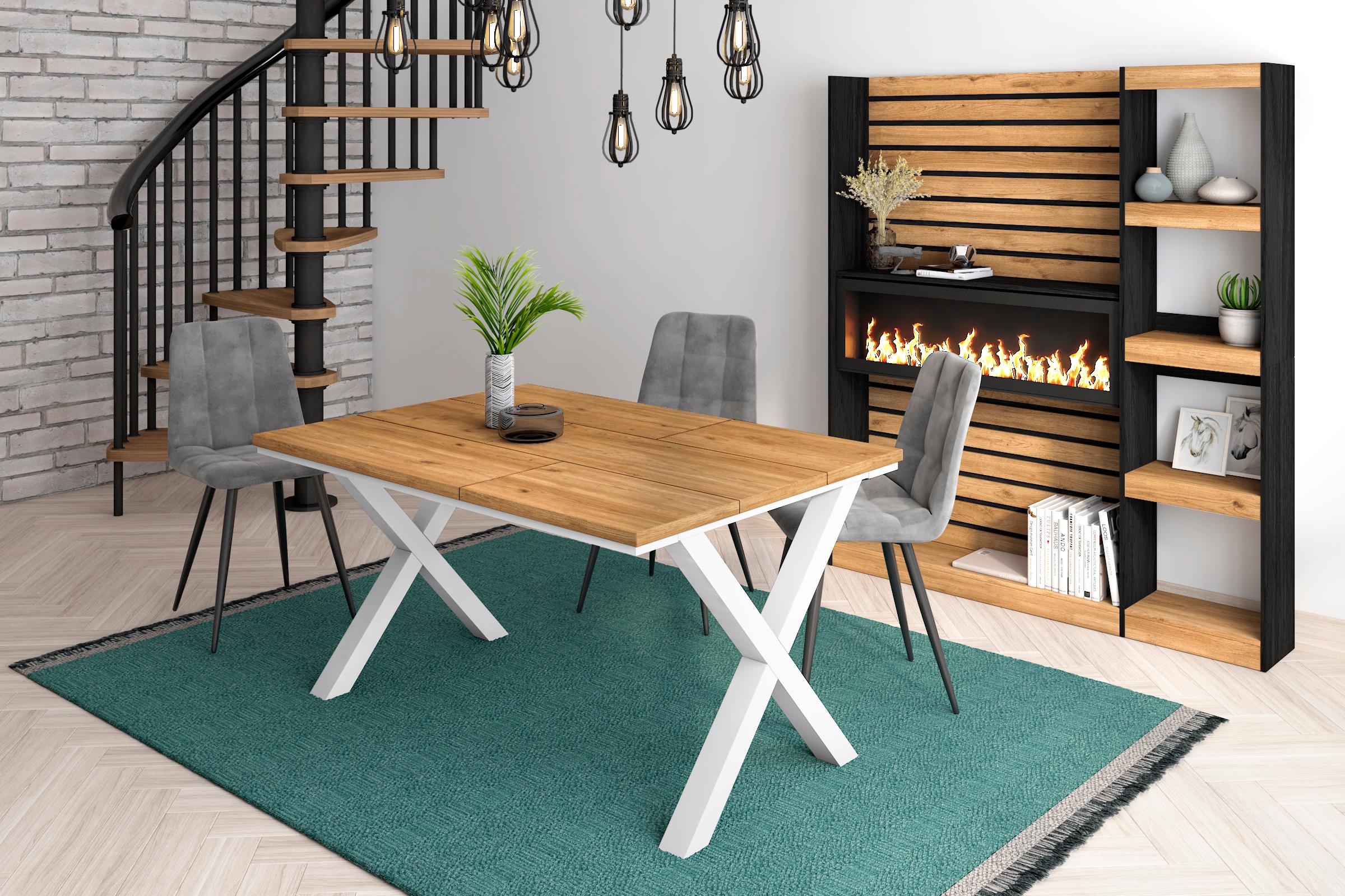 foto del prodotto tavolo da pranzo, 6 posti, 140x90x75cm, robusto e stabile, struttura e gambe solide, colore rovere rf1049