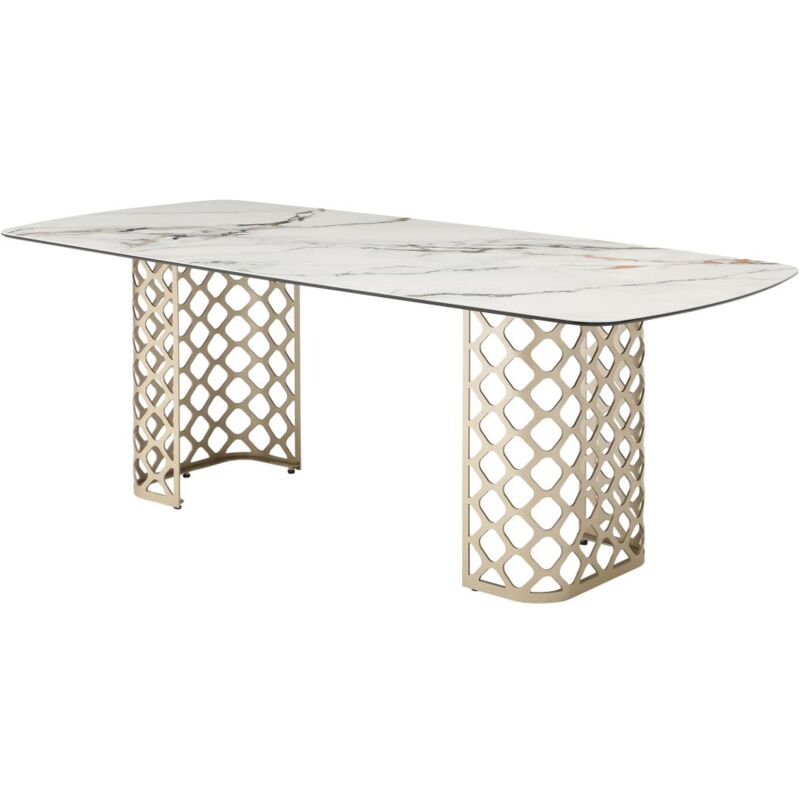 foto del prodotto tavolo da pranzo 8 coperti in vetro temperato e ceramica effetto marmo bianco e oro goldena