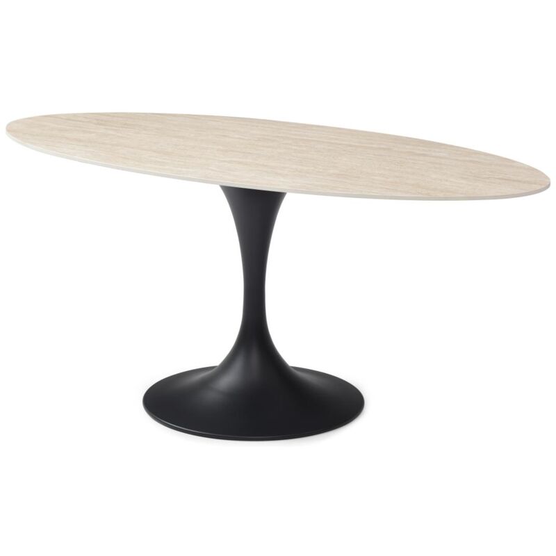 foto del prodotto tavolo da pranzo 8 persone in ceramica e metallo nero effetto travertino beige elva della maison c phy