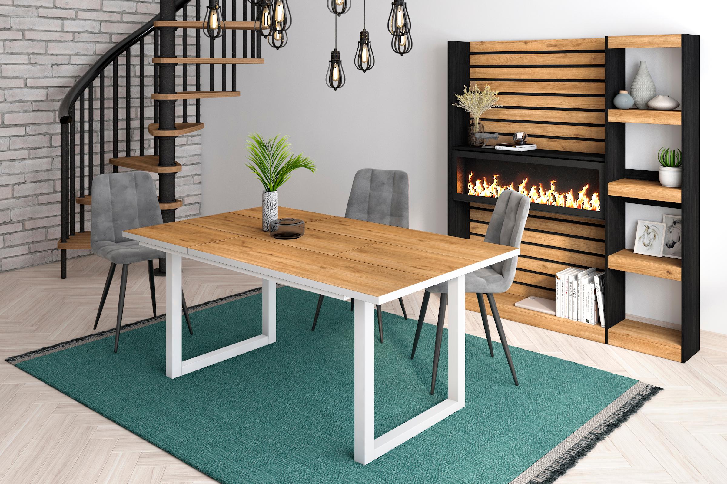 foto del prodotto tavolo da pranzo, 8 posti, 167x90x75cm, robusto e stabile, struttura e gambe solide, colore rovere e bianco rf1091