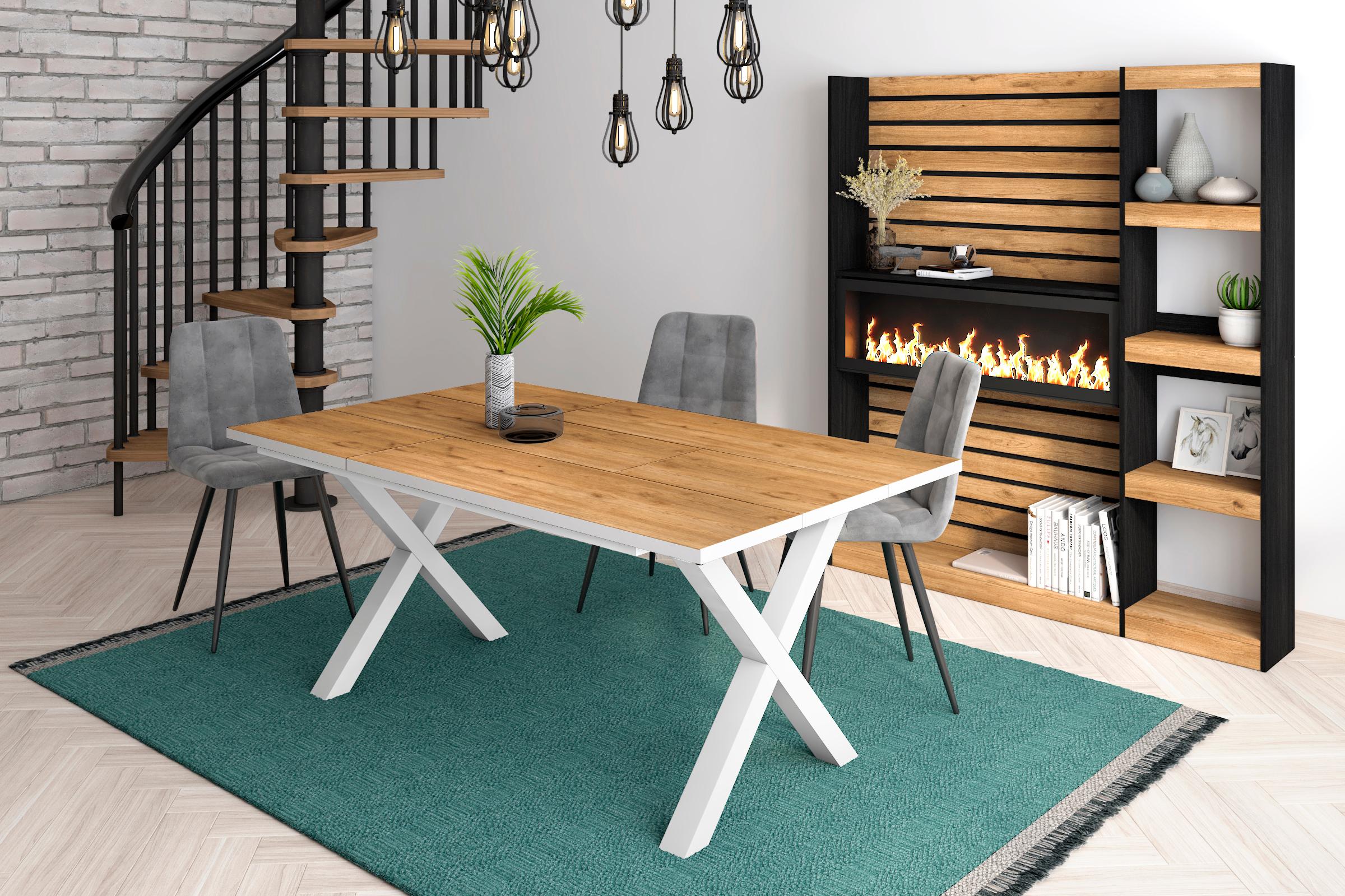 foto del prodotto tavolo da pranzo, 8 posti, 167x90x75cm, robusto e stabile, struttura e gambe solide, colore rovere e bianco rf1092
