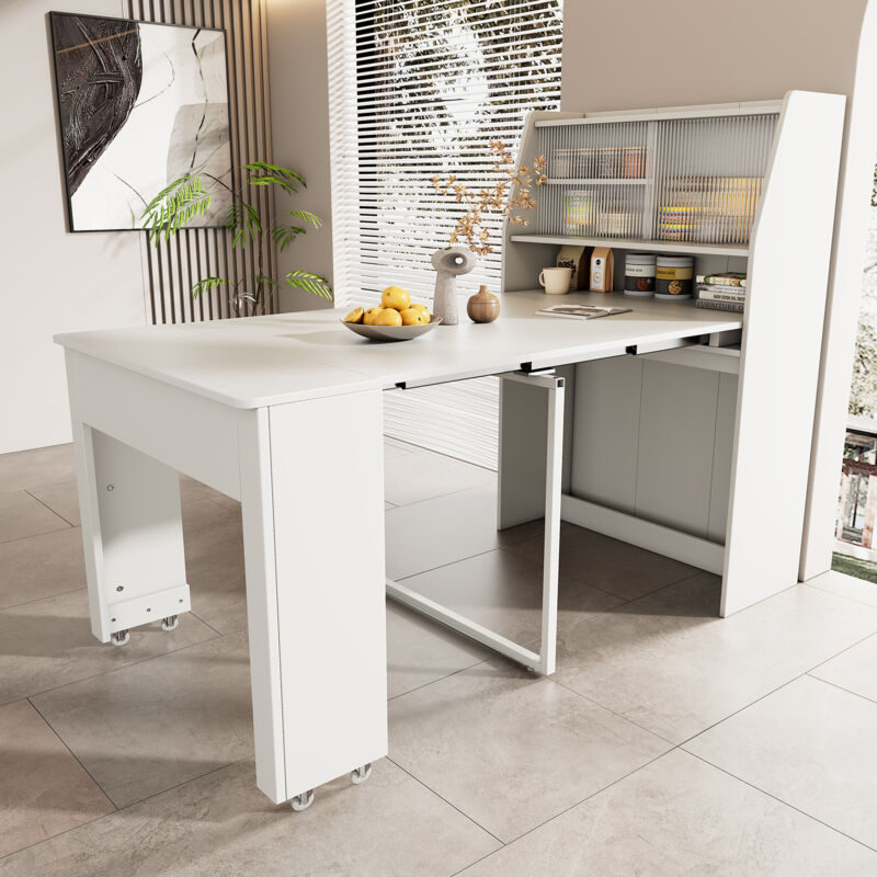 foto del prodotto tavolo da pranzo allungabile, mobiletto portaoggetti per sala da pranzo, tavolino da caff , salvaspazio multifunzionale, 52 132,5x80x76 cm, bianco