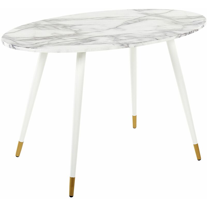 foto del prodotto tavolo da pranzo bianco dorato 120 x 70 cm mdf marmo ovale gambe in metallo gutiere