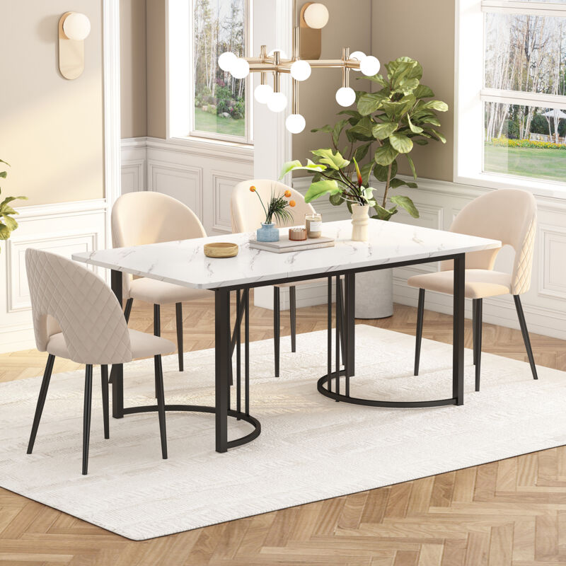 foto del prodotto tavolo da pranzo bianco e nero, tavolo da pranzo rettangolare con motivo in marmo e gambe in metallo regolabili, 140 x 80 cm
