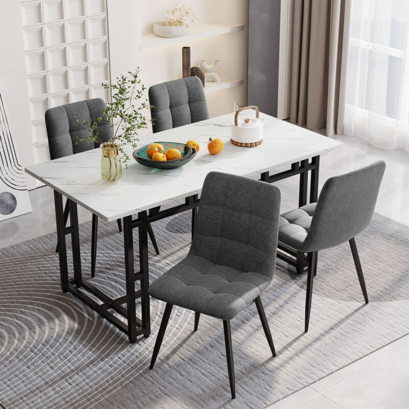 foto del prodotto tavolo da pranzo bianco, tavolo da pranzo rettangolare con gambe in metallo placcato nero, 140 x 80 x 74 cm
