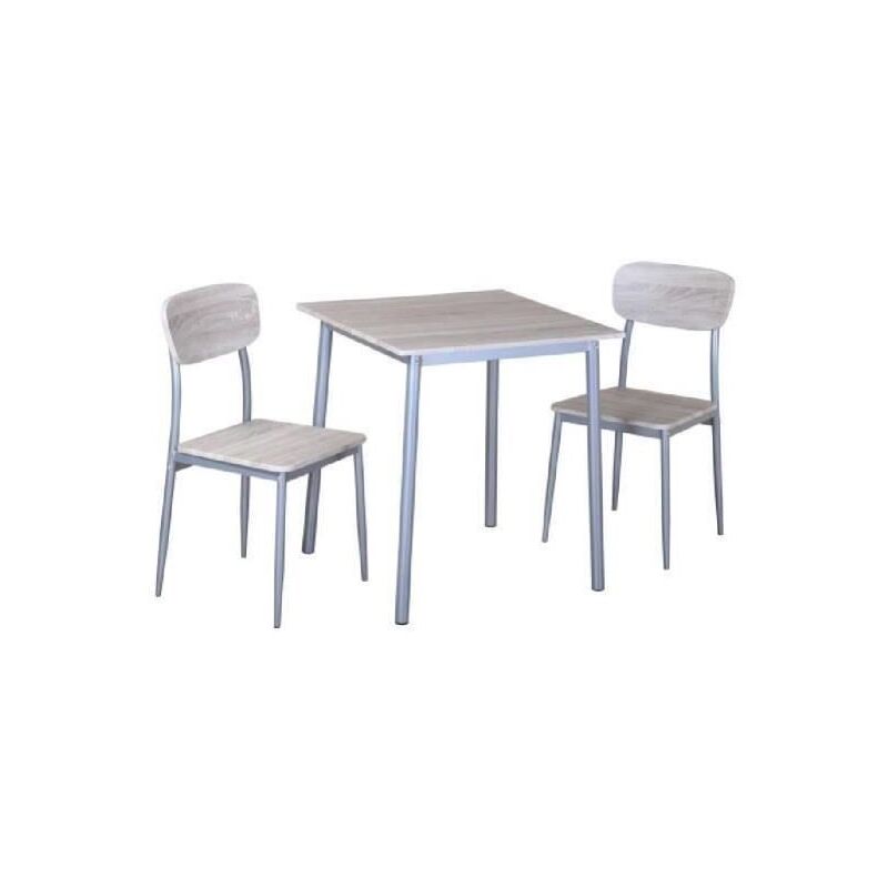 foto del prodotto tavolo da pranzo con sedie della collezione toulon. color legno e gambe in metallo grigio.
