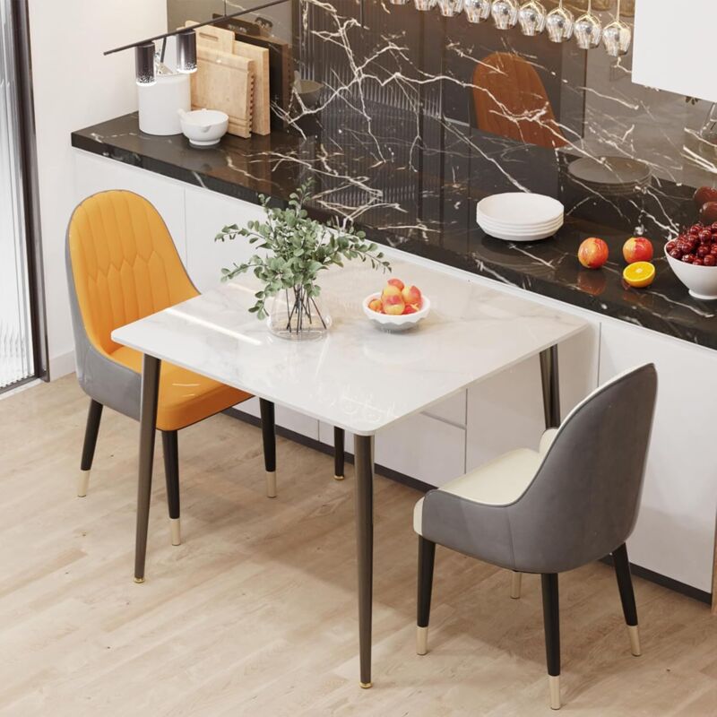 foto del prodotto tavolo da pranzo cucina quadrato moderno in marmo 80cm da sala da pranzo soggiorno salotto, bianco